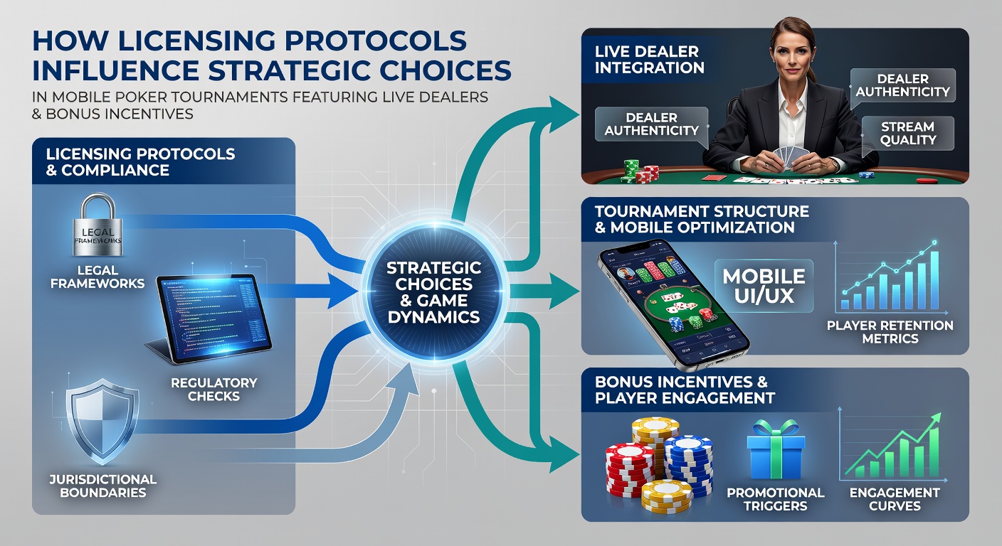 Mobile Poker Turnier mit Live Dealer und Lizenzsymbolen auf dem Bildschirm