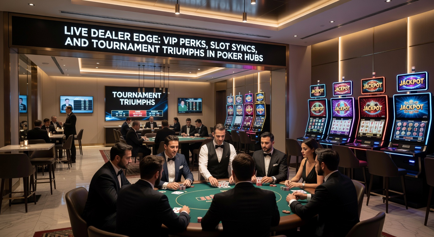 Slot-Maschinen synchronisiert mit Live Dealer Poker-Turnieren in einem belebten Hub
